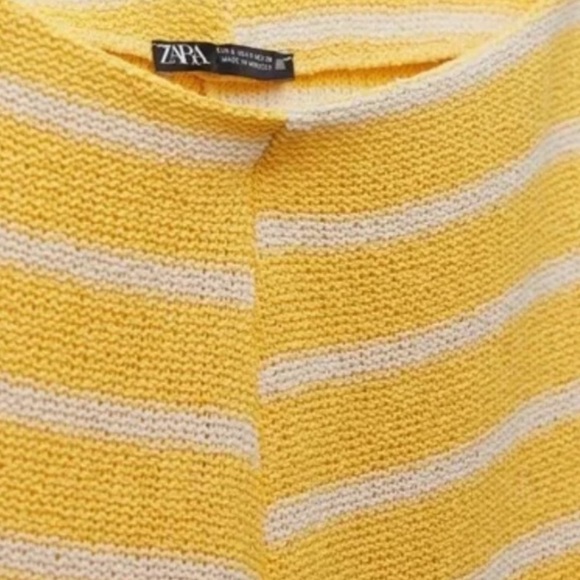 Zara Woman Knit High Waisted Rustic Trousers Yellow - Picture 6 of 10